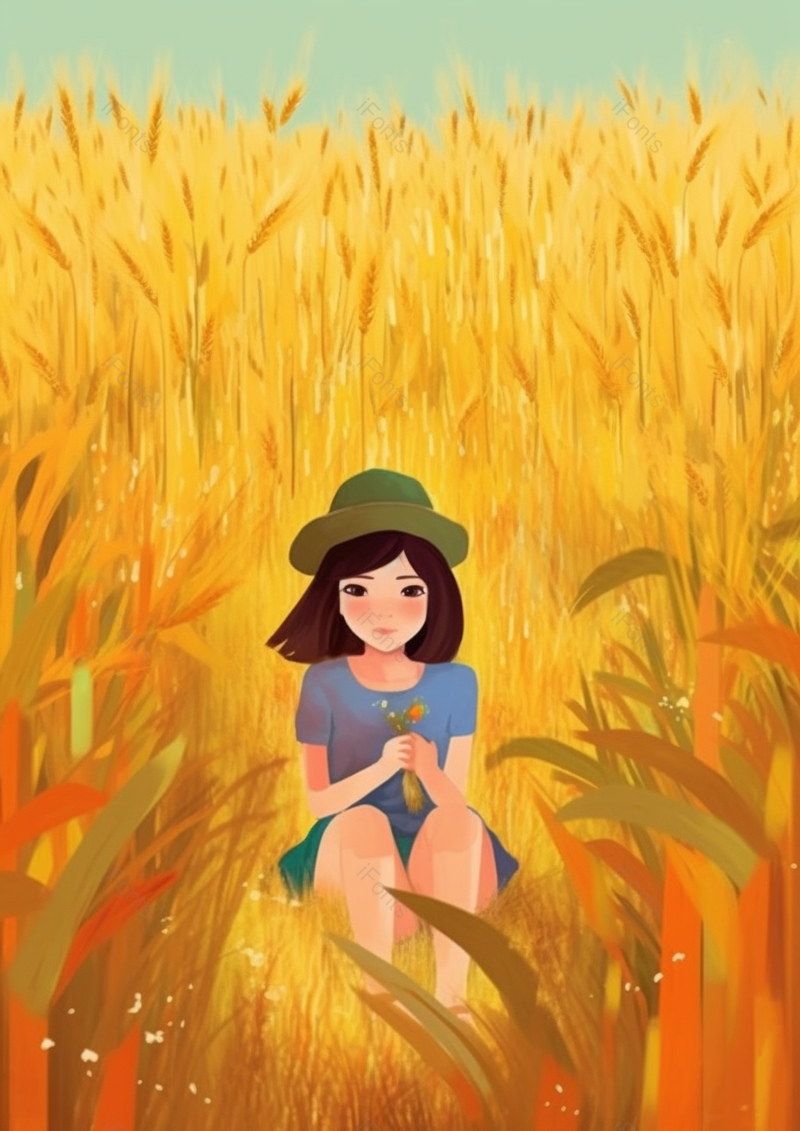 麦子中女生节气芒种秋天插画背景,插画/手绘图,插画/手绘图库,插画/手绘图下载,插画/手绘